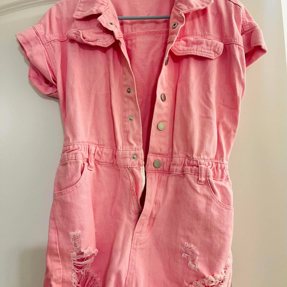 Women's Pink Denim Romper